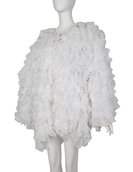 Gianfranco Ferre Vintage SS 1986 Couture White Silk and Cotton Organza Ruffle Statement Coat