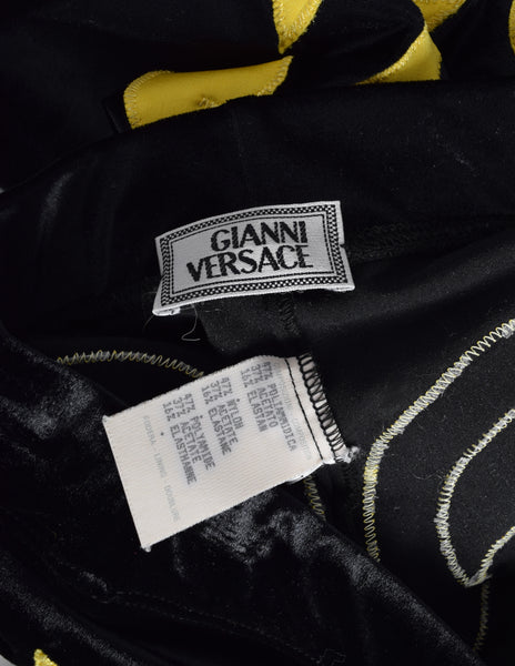 Gianni Versace Vintage AW 1991 Black Velvet Leggings with Scrolling Applique