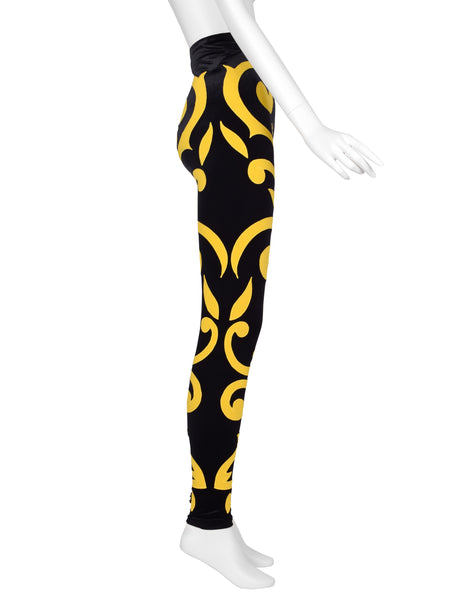 Gianni Versace Vintage AW 1991 Black Velvet Leggings with Scrolling Applique