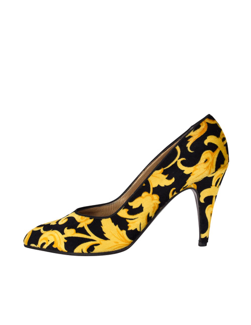 Gianni Versace Vintage Early 1990s Black and Yellow Baroque Print