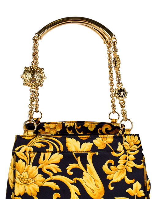 Gianni Versace Vintage Early 1990s Black and Yellow Baroque Floral