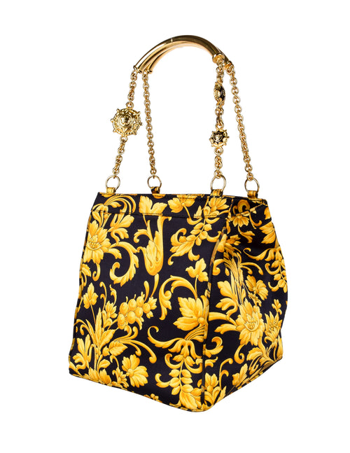 Gianni Versace Vintage Early 1990s Black and Yellow Baroque Floral