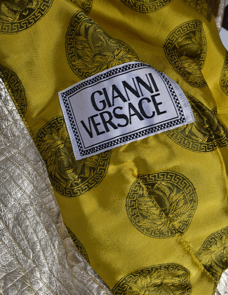 Gianni Versace Vintage AW 1994 Gold Embossed Leather Moto Jacket