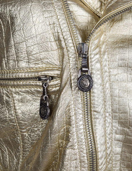 Gianni Versace Vintage AW 1994 Gold Embossed Leather Moto Jacket