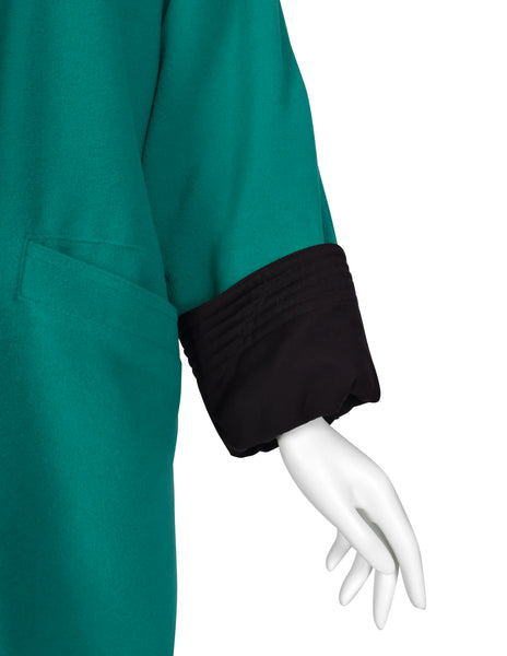 Gianni Versace Vintage 1990s Teal Wool Cashmere Shearling Collar Coat