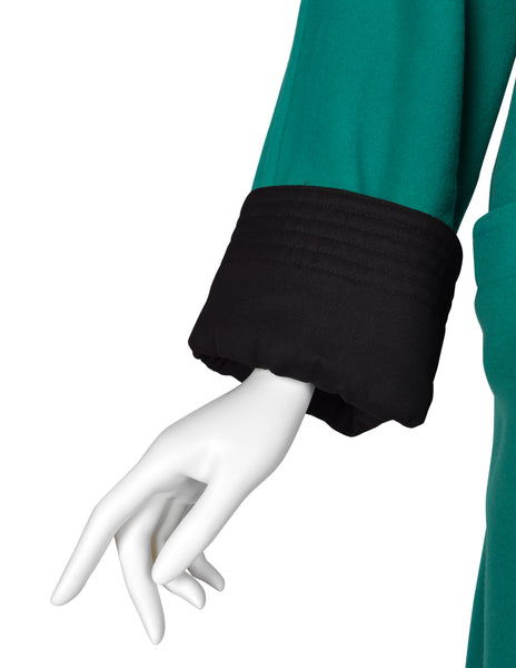 Gianni Versace Vintage 1990s Teal Wool Cashmere Shearling Collar Coat