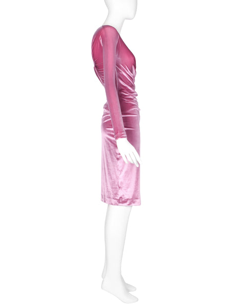 Gianni Versace Vintage AW 1995 ICONIC Pink Velvet Ruched Dress