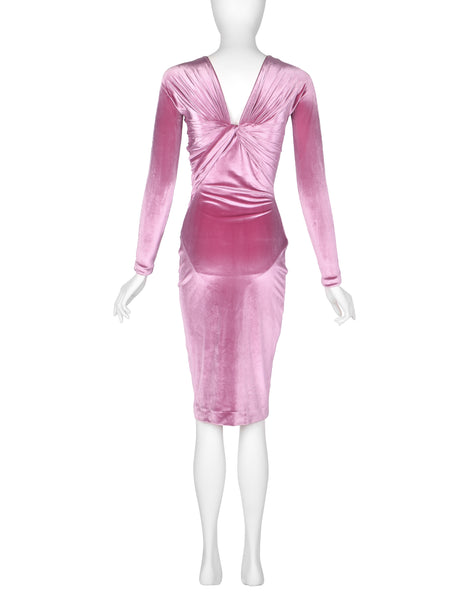 Gianni Versace Vintage AW 1995 ICONIC Pink Velvet Ruched Dress