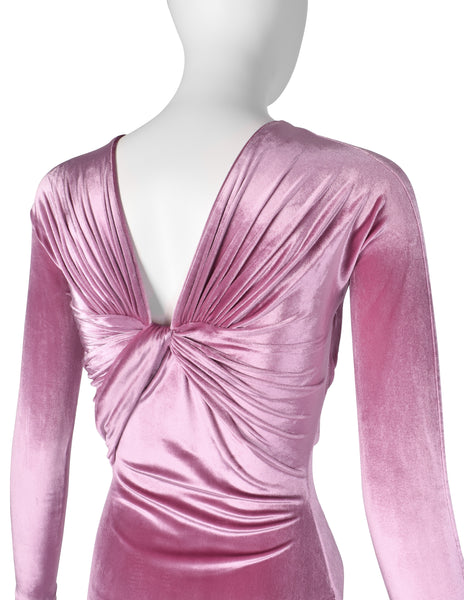 Gianni Versace Vintage AW 1995 ICONIC Pink Velvet Ruched Dress