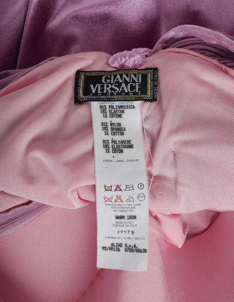 Gianni Versace Vintage AW 1995 ICONIC Pink Velvet Ruched Dress
