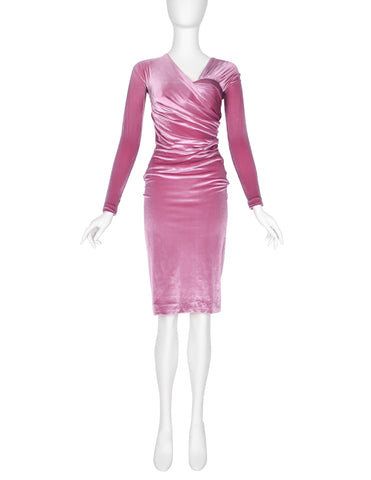 Gianni Versace Vintage AW 1995 ICONIC Pink Velvet Ruched Dress