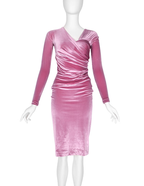 Gianni Versace Vintage AW 1995 ICONIC Pink Velvet Ruched Dress