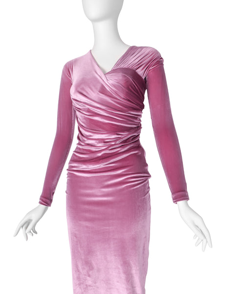 Gianni Versace Vintage AW 1995 ICONIC Pink Velvet Ruched Dress