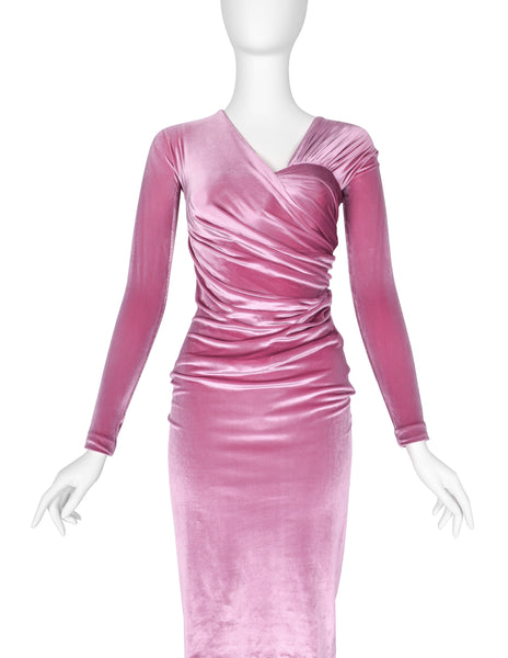 Gianni Versace Vintage AW 1995 ICONIC Pink Velvet Ruched Dress
