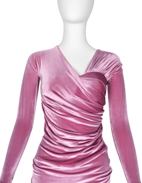 Gianni Versace Vintage AW 1995 ICONIC Pink Velvet Ruched Dress