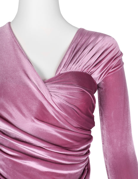 Gianni Versace Vintage AW 1995 ICONIC Pink Velvet Ruched Dress