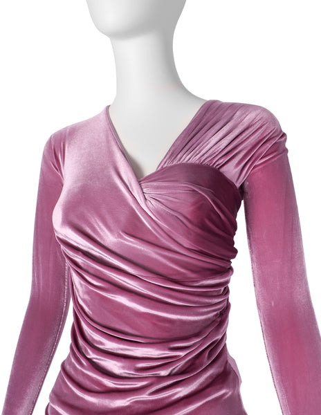 Gianni Versace Vintage AW 1995 ICONIC Pink Velvet Ruched Dress