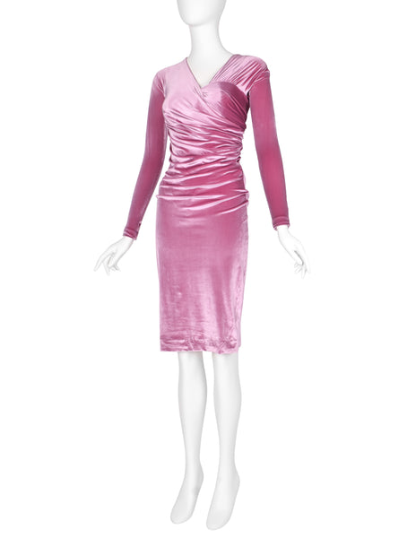Gianni Versace Vintage AW 1995 ICONIC Pink Velvet Ruched Dress