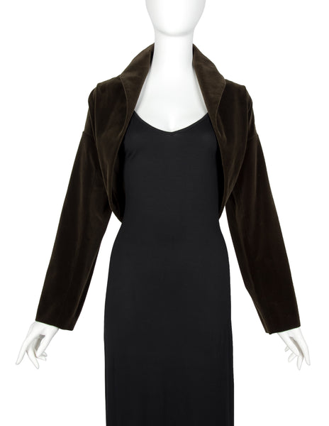 Romeo Gigli Vintage AW 1989 Greenish Brown Velvet Cocoon Shrug Jacket