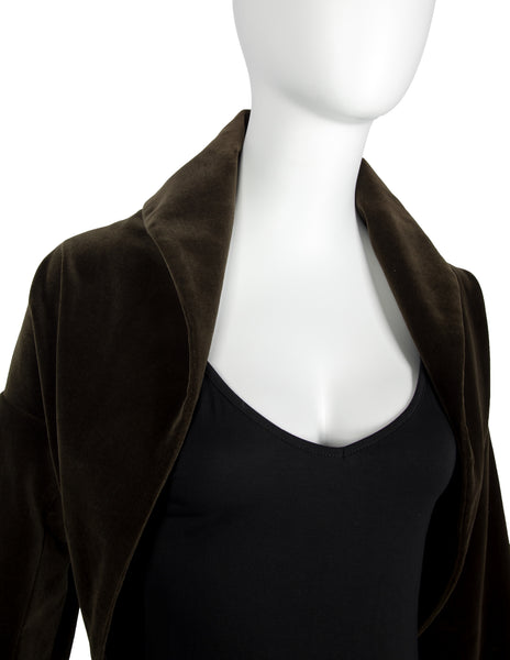 Romeo Gigli Vintage AW 1989 Greenish Brown Velvet Cocoon Shrug Jacket