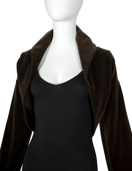 Romeo Gigli Vintage AW 1989 Greenish Brown Velvet Cocoon Shrug Jacket