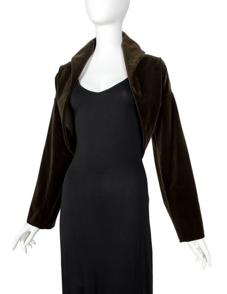 Romeo Gigli Vintage AW 1989 Greenish Brown Velvet Cocoon Shrug Jacket