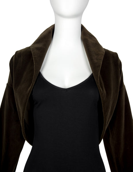 Romeo Gigli Vintage AW 1989 Greenish Brown Velvet Cocoon Shrug Jacket