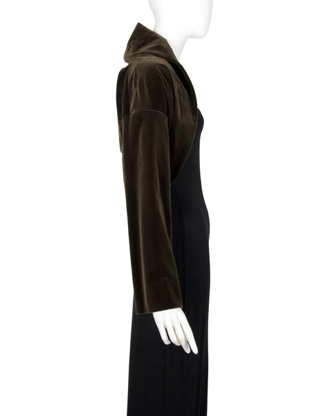 Romeo Gigli Vintage AW 1989 Greenish Brown Velvet Cocoon Shrug Jacket