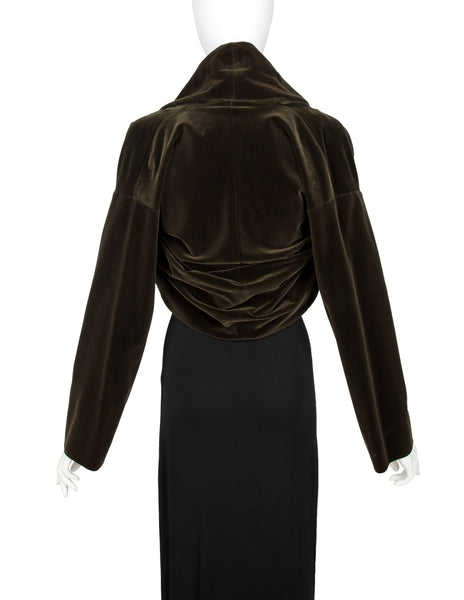 Romeo Gigli Vintage AW 1989 Greenish Brown Velvet Cocoon Shrug Jacket