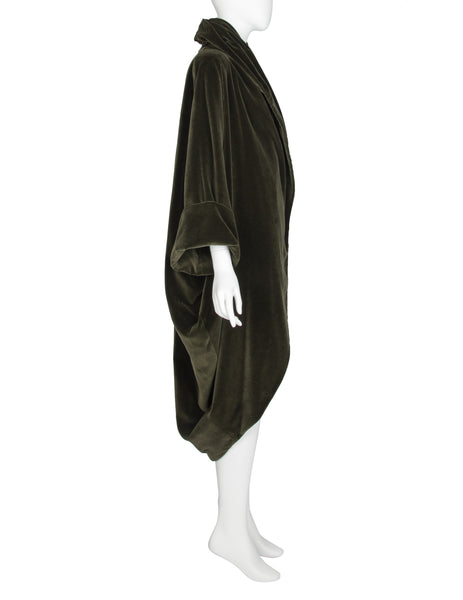 Romeo Gigli Vintage AW 1989 Green Velvet Cocoon Coat