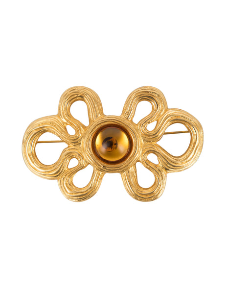 Givenchy Vintage Amber Glass and Golden Swirly Statement Brooch