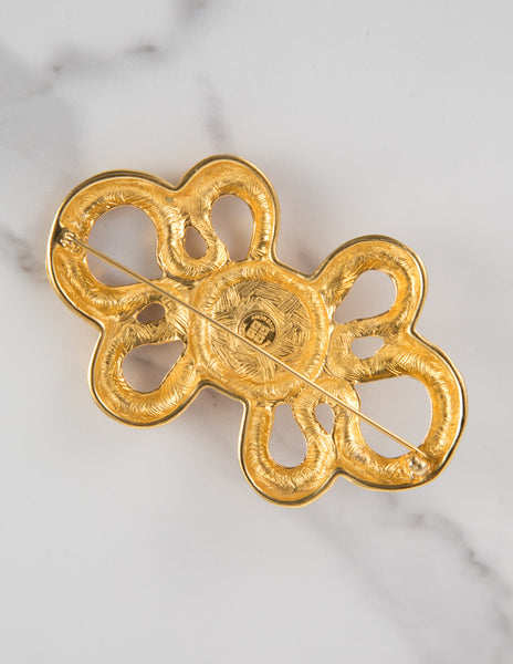 Givenchy Vintage Amber Glass and Golden Swirly Statement Brooch