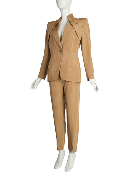 Givenchy Couture by Alexander McQueen Vintage AW 1997 Ribbed Moire Jacket Pant Suit