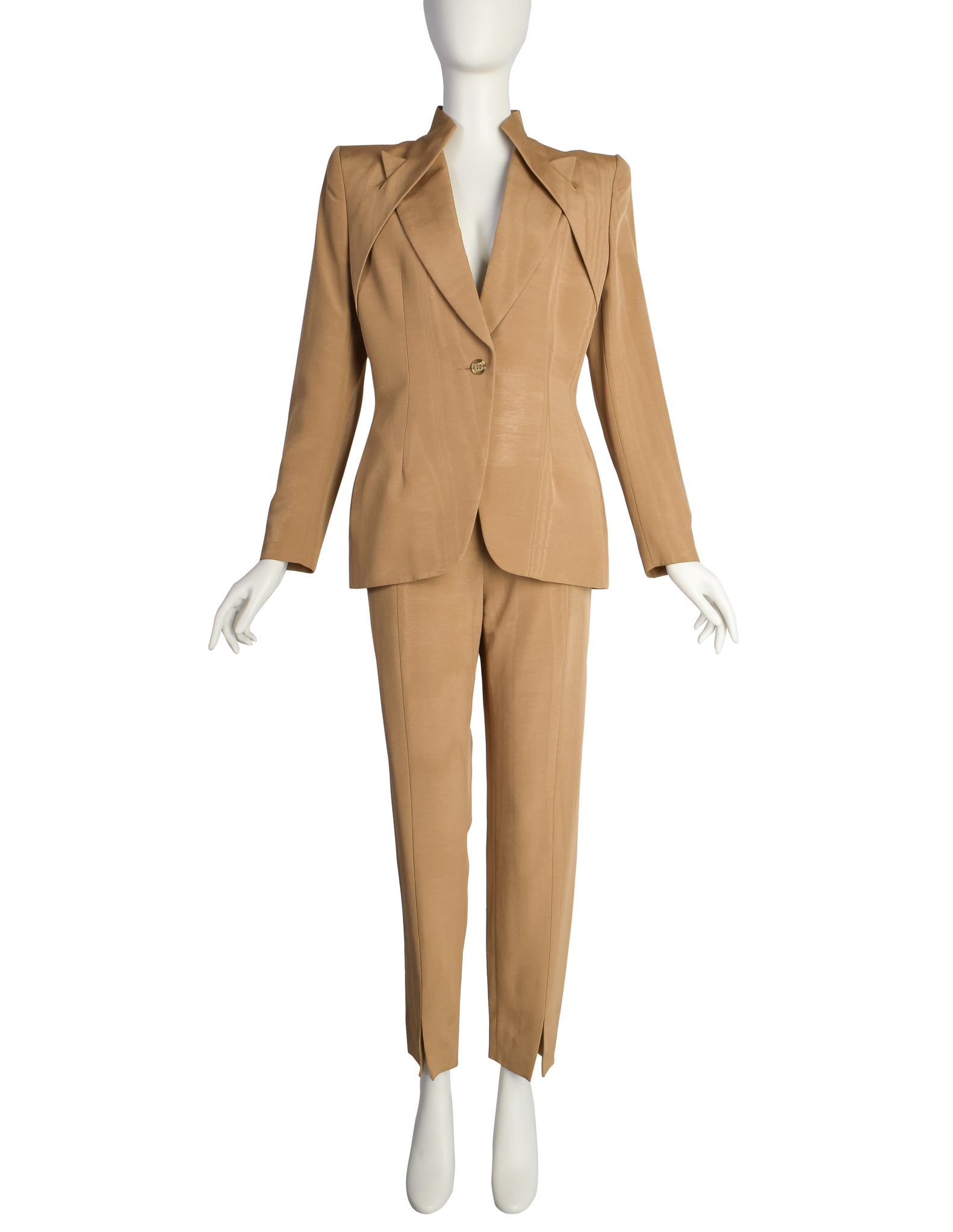 Givenchy Couture by Alexander McQueen Vintage AW 1997 Ribbed Moire Jacket Pant Suit