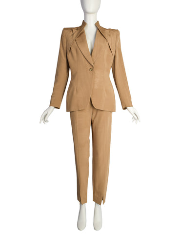 Givenchy Couture by Alexander McQueen Vintage AW 1997 Ribbed Moire Jacket Pant Suit