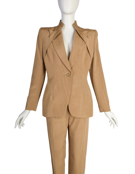 Givenchy Couture by Alexander McQueen Vintage AW 1997 Ribbed Moire Jacket Pant Suit