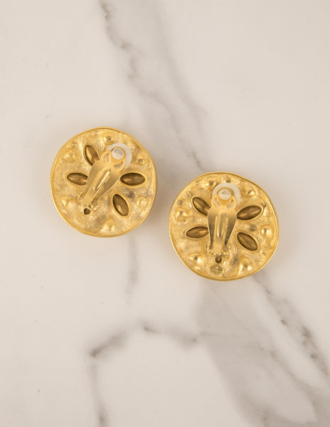 Givenchy Vintage Massive Crystal and Satin Gold Earrings