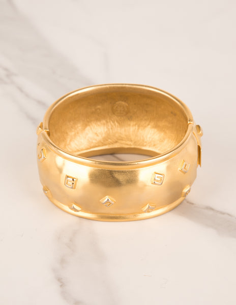 Givenchy Vintage Golden Satin Hammered G Logo Bracelet