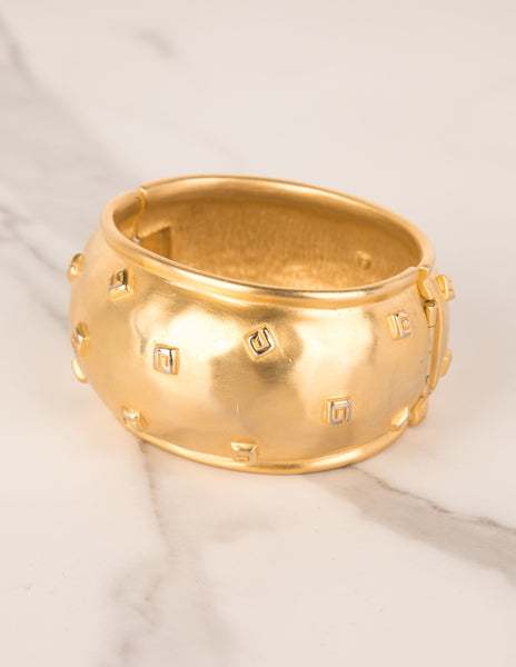 Givenchy Vintage Golden Satin Hammered G Logo Bracelet