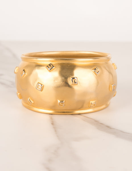 Givenchy Vintage Golden Satin Hammered G Logo Bracelet