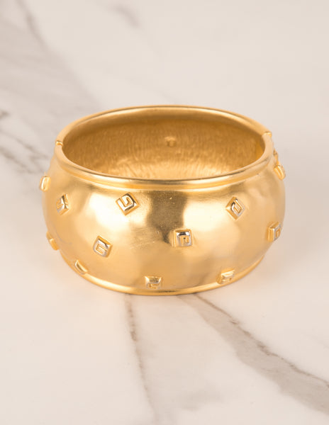 Givenchy Vintage Golden Satin Hammered G Logo Bracelet