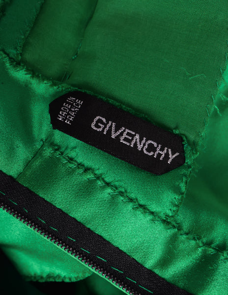 Givenchy Haute Couture Vintage AW 1978 Documented Black Lace and Green Duchess Satin Gown