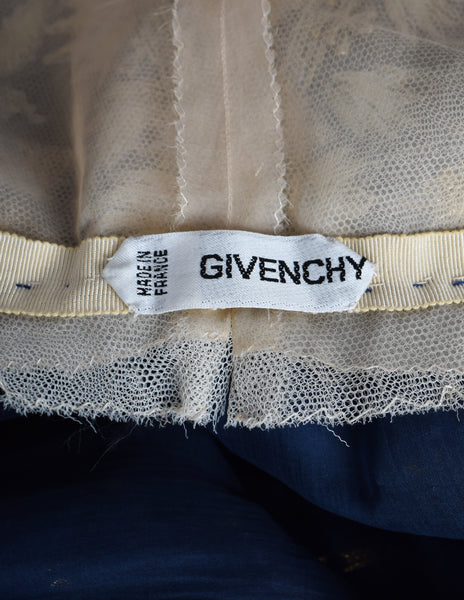 Givenchy Haute Couture Vintage 1970s Gold Embellished Bodice and Blue Silk Faille Evening Gown