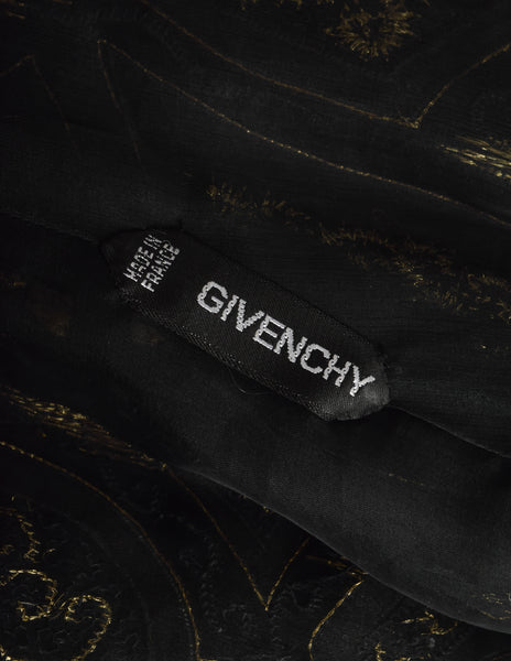 Givenchy Haute Couture Vintage AW 1980 Documented Embellished Bodice Black and Bronze Silk Taffeta Mink Sleeve Gown