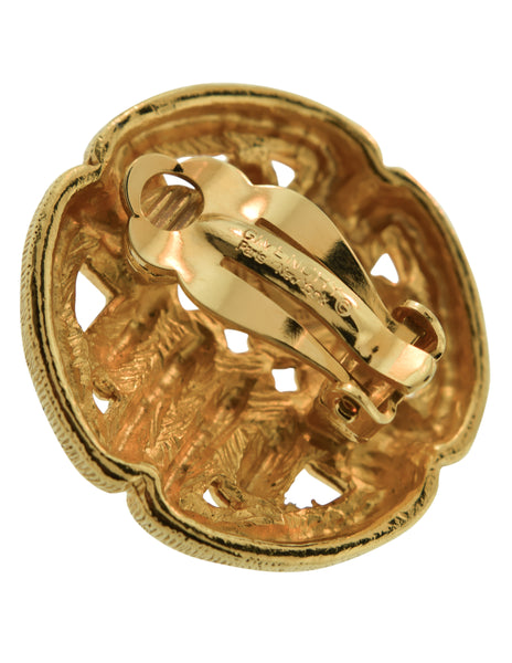 Givenchy Vintage 1980s Large Golden Textured Logo Earrings