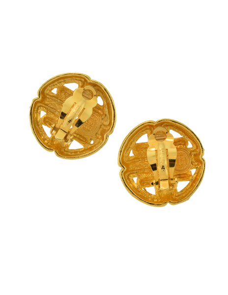 Givenchy Vintage 1980s Large Golden Textured Logo Earrings