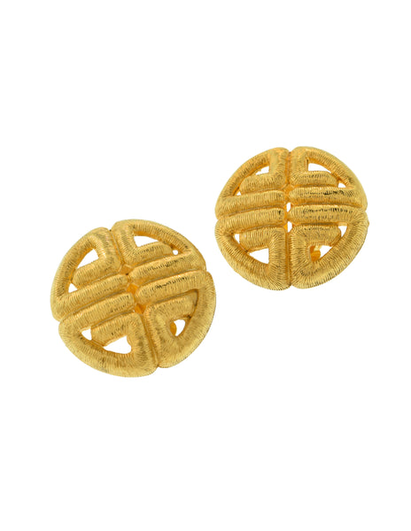 Givenchy Vintage 1980s Large Golden Textured Logo Earrings