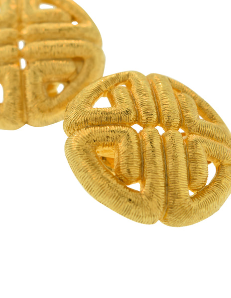 Givenchy Vintage 1980s Large Golden Textured Logo Earrings
