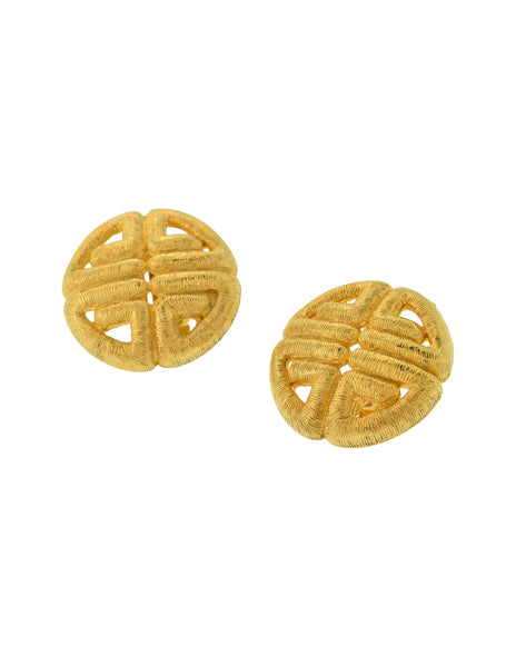 Givenchy Vintage 1980s Large Golden Textured Logo Earrings
