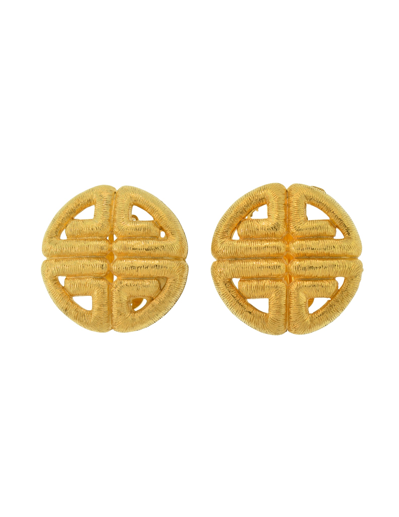 Givenchy Vintage 1980s Large Golden Textured Logo Earrings